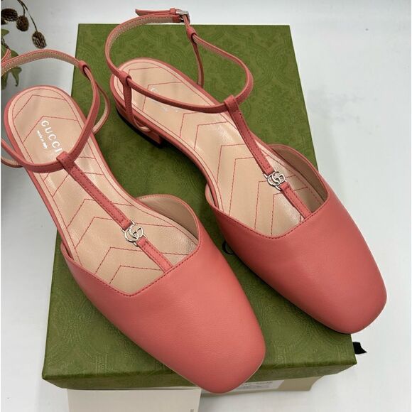 Women’s Gucci,T strap GG pink, leather ballet, flat size 39.5 made in Italy - Picture 1 of 11
